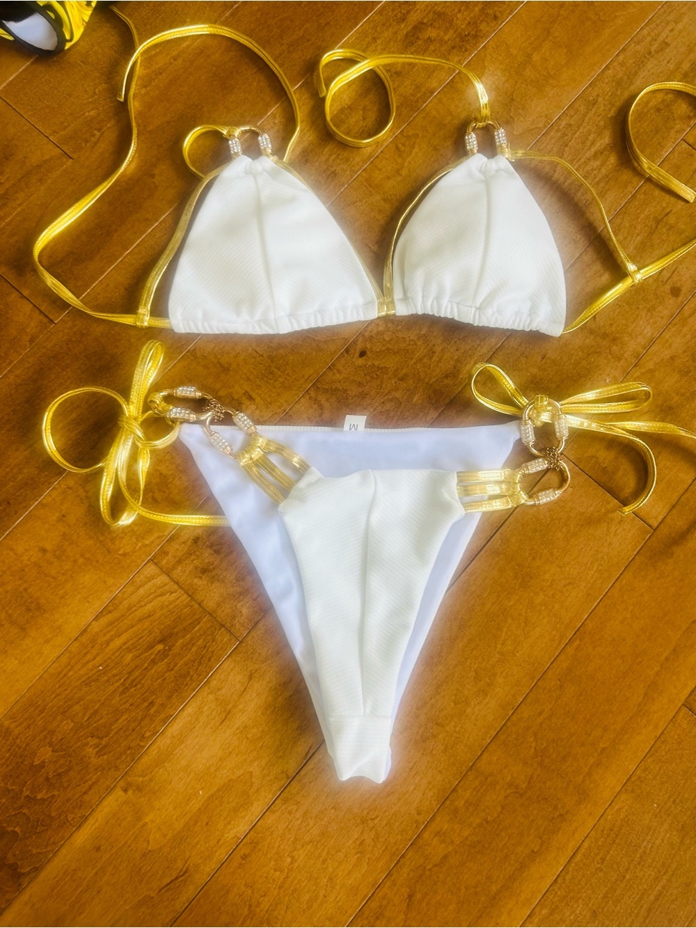 White & Gold Triangle String Bikini Set